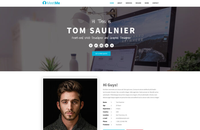 meetme free resume cv bootstrap template