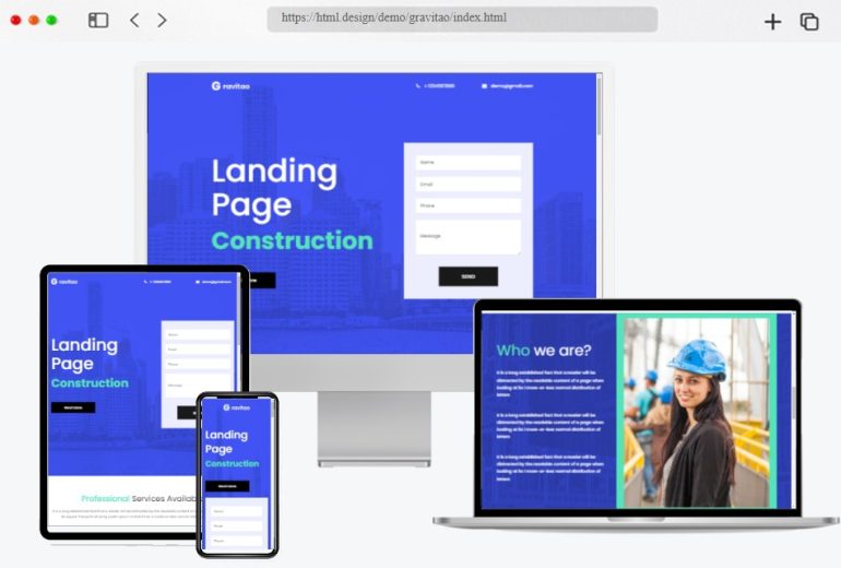Gravitao simple construction HTML website template free