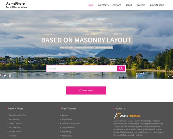 acmephoto free wordpress photography theme