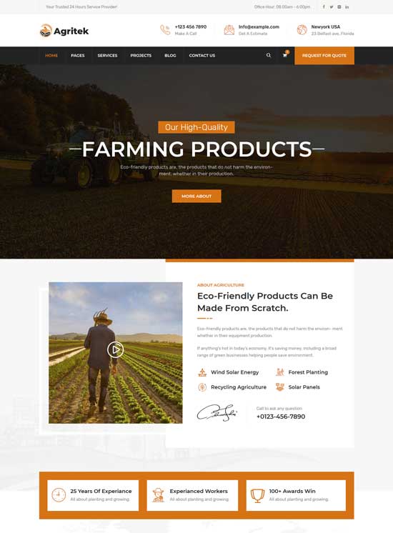 agritek agriculture wordpress theme