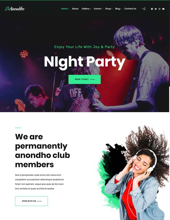 anondho night club wordpress theme