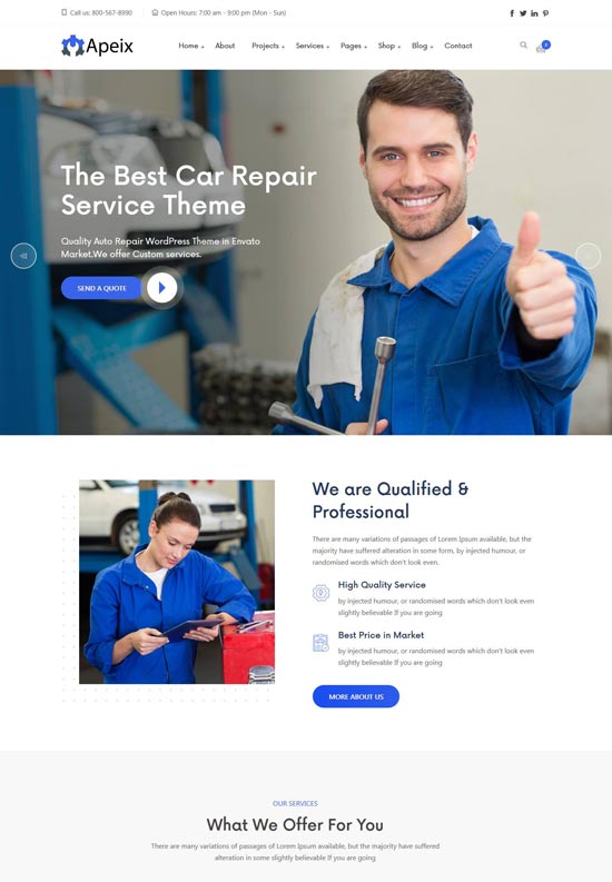 apeix car repair wordpress theme