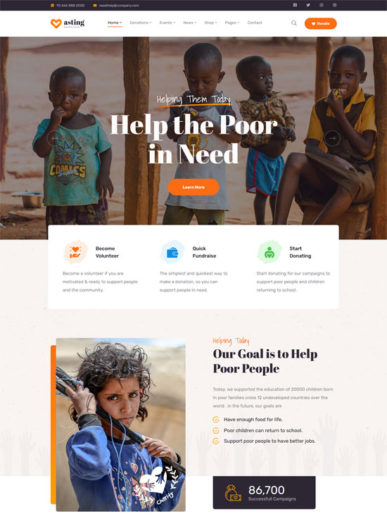 asting charity donation wordpress theme