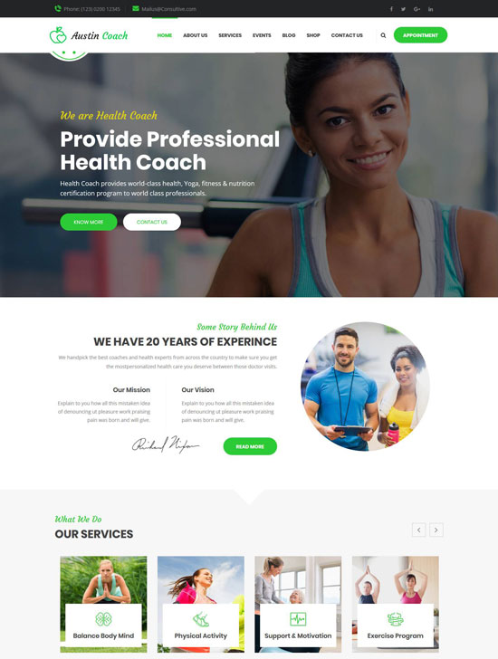 austin coach fitness joomla template