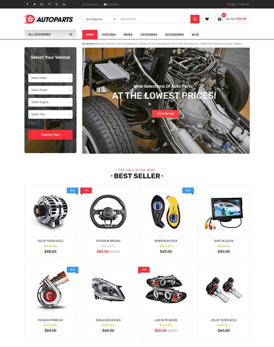 autoparts accessories store html template