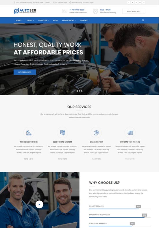 autoser car repair wordpress theme