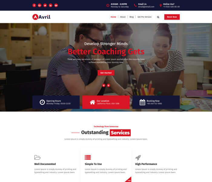 avril free business wordpress theme