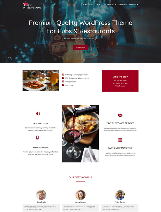 bar restaurant theme free wordpress theme