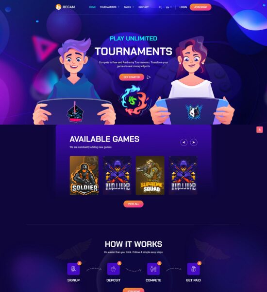 begam online gaming html template