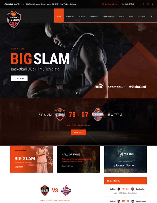 bigslam sport clubs html template