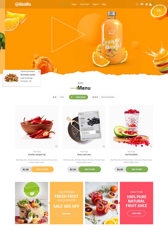 biolife organic food magento theme