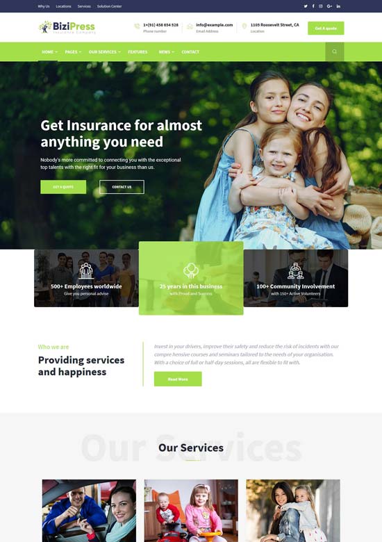 bizipress insurance agency wordpress theme