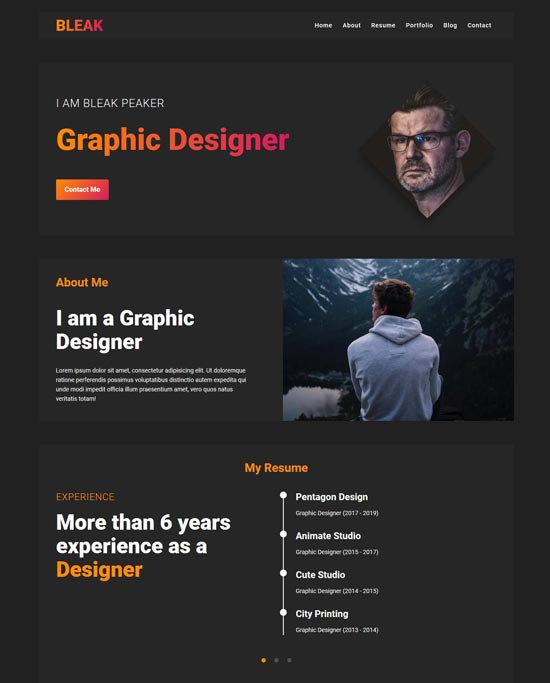 bleak graphic designer portfolio template