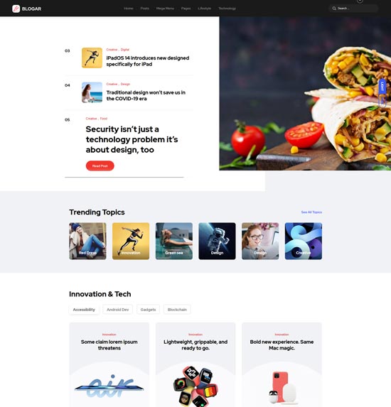 blogar blog magazine wordpress theme