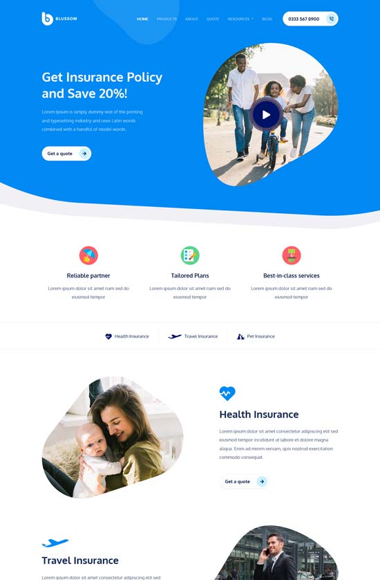 blussom insurance service landing page template