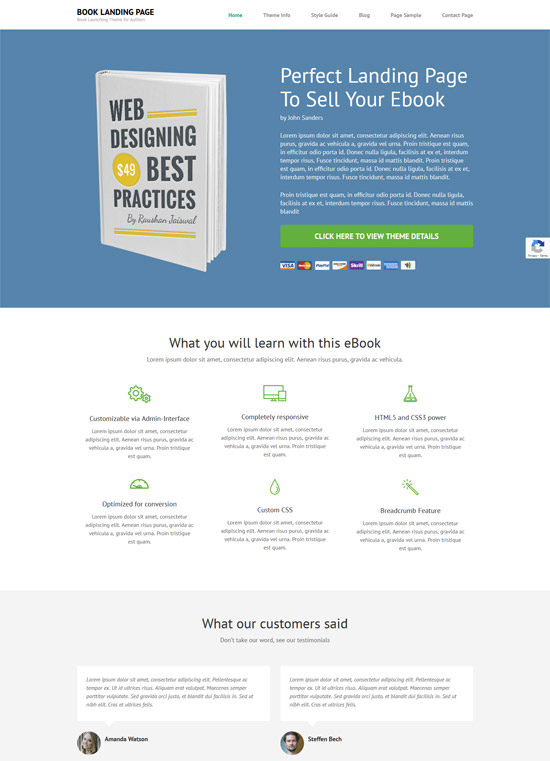 book landing page