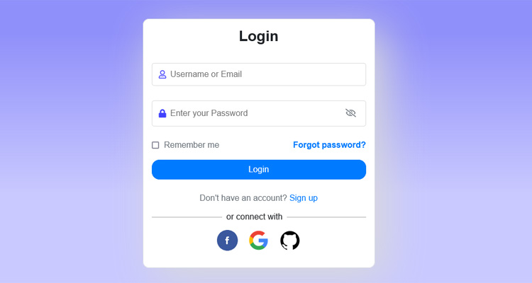 bootstrap simple login form with github connections