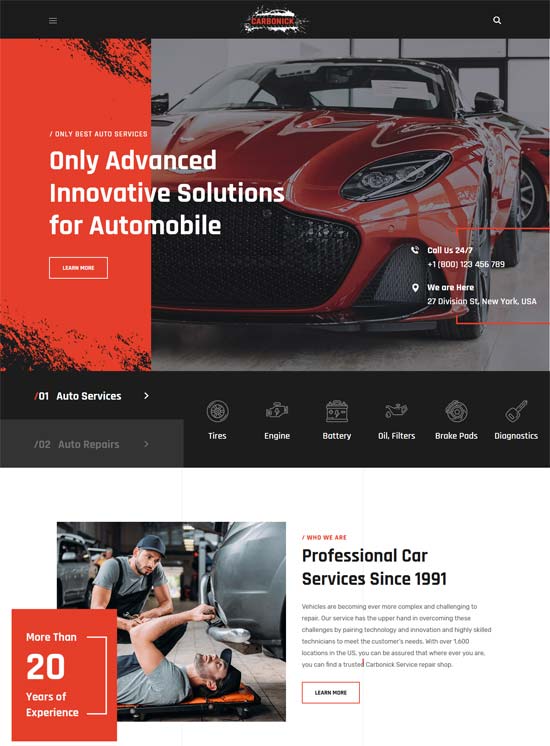 carbonick auto services wordpress theme