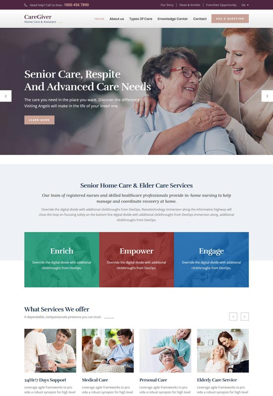 care giver senior care html template