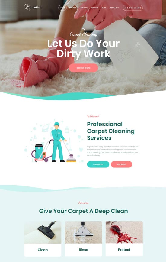 carpetserv cleaning company wordpress theme