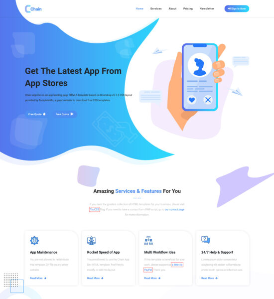 chain free bootstrap html landing page template