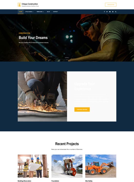 chique free construction wordpress theme