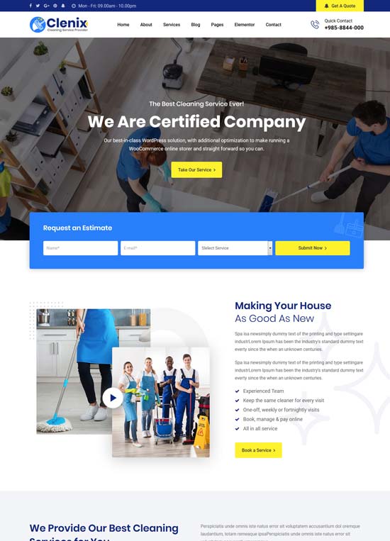 clenix cleaning services wordpress theme