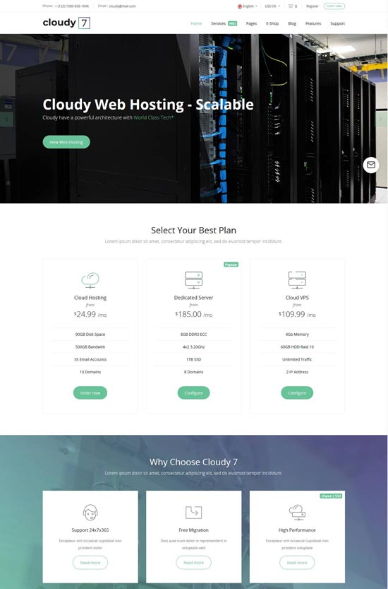 Cloudy 7 Hosting WHMCS Template