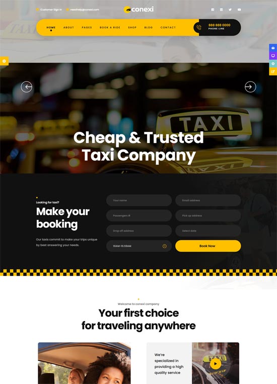 conexi taxi booking service wordpress theme