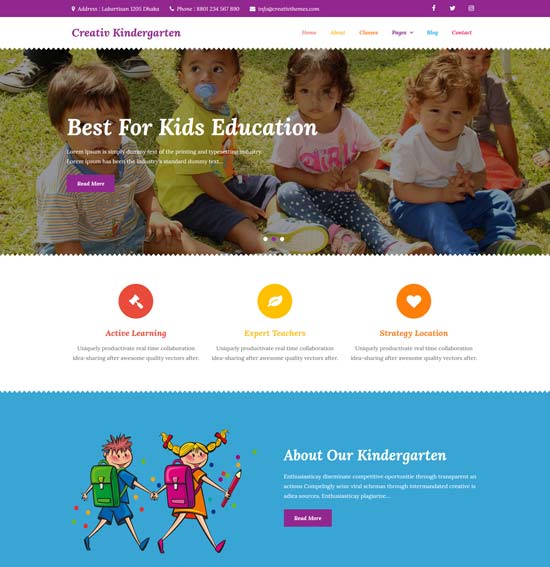 creativ kindergarten full screen wordpress theme