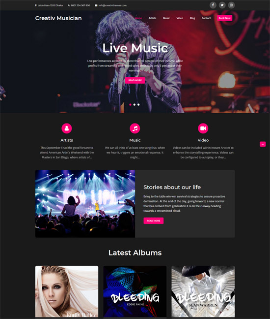 creativ musician free wordpress theme