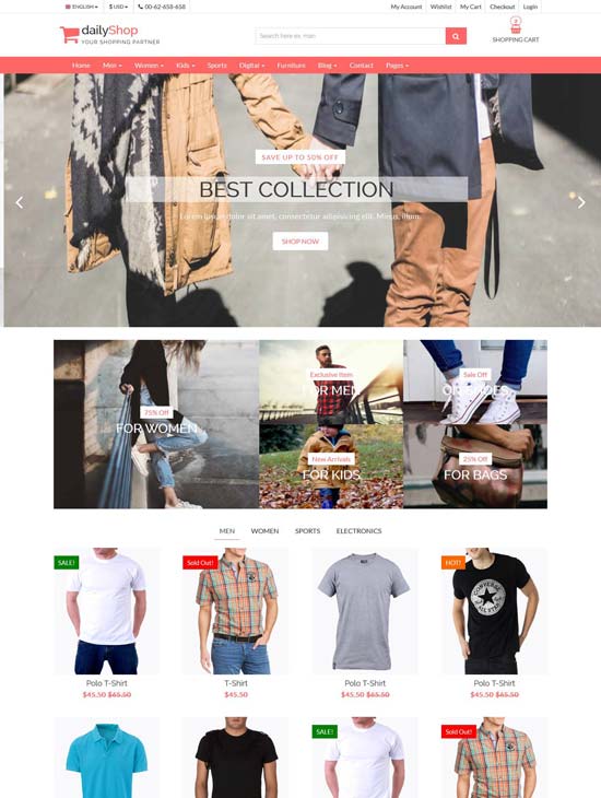 dailyshop free clothes ecommerce bootstrap template