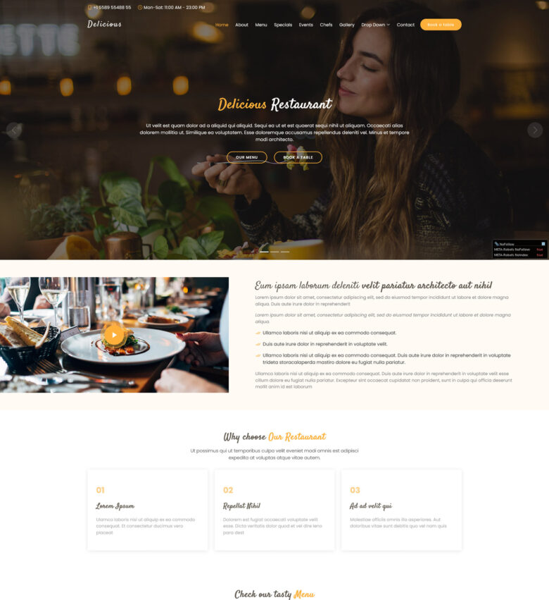 Delicious Free Restaurant Bootstrap Template