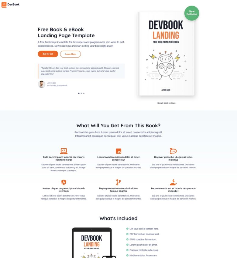 DevBook Free Bootstrap 5 Book eBook Template