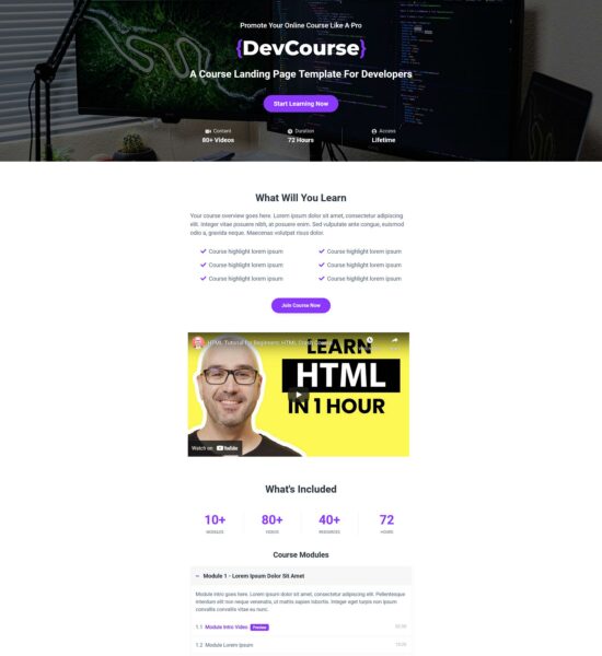 devcourse free bootstrap course template