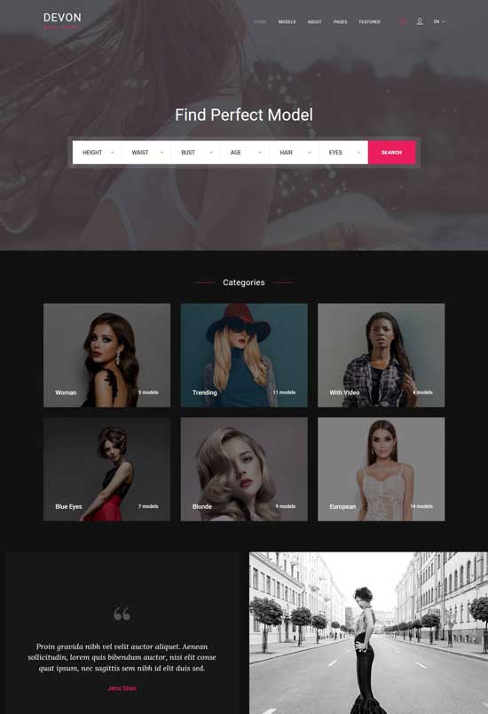 devon model agency directory html theme