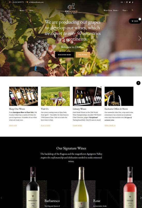 diwine winery wordpress theme