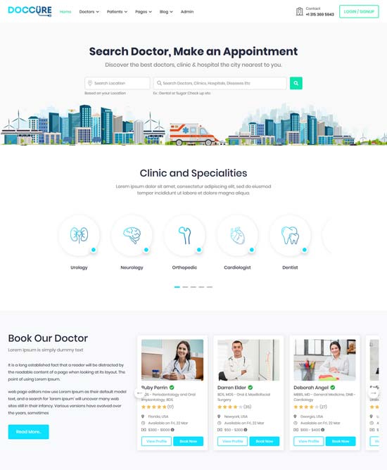 doccure doctor appointment bootstrap template