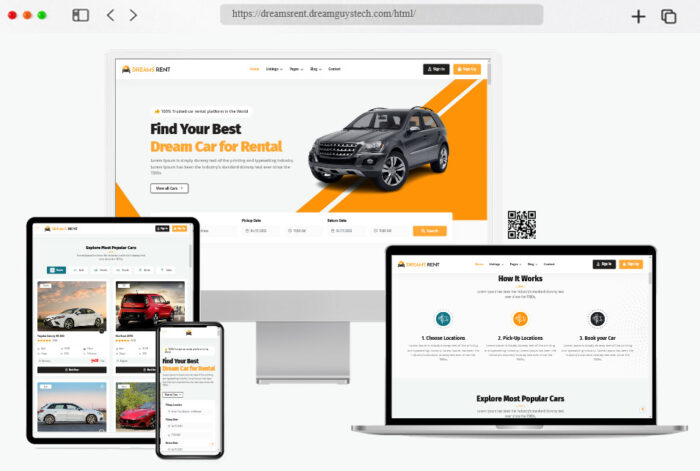 dreams rent car rental booking template