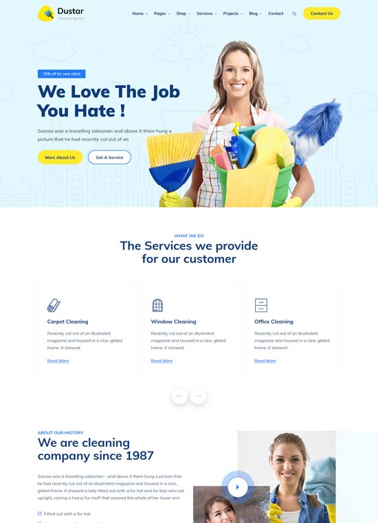 dustar cleaning services wordpress theme