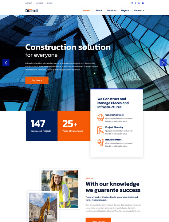 dustro construction company wordpress theme