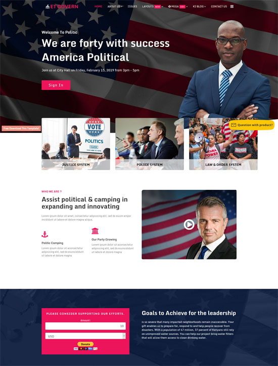 et govern free joomla political template