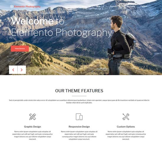 elemento free photography wordpress