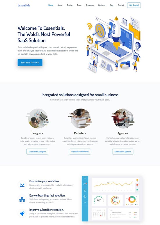 essentials saas landing page template