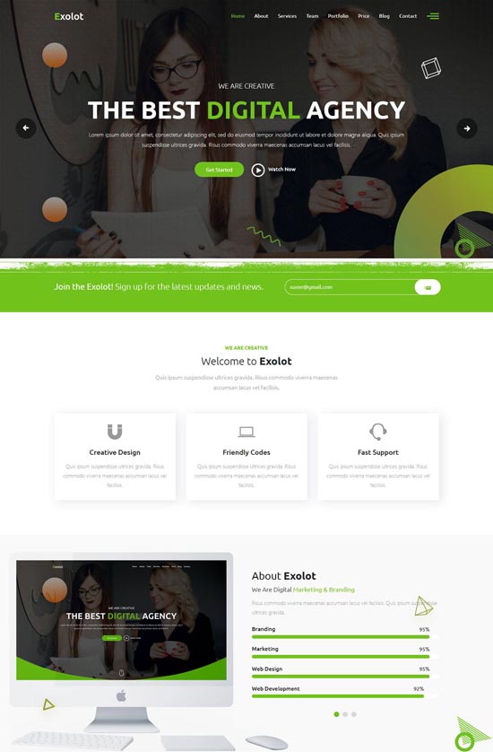 exolot react landing page template