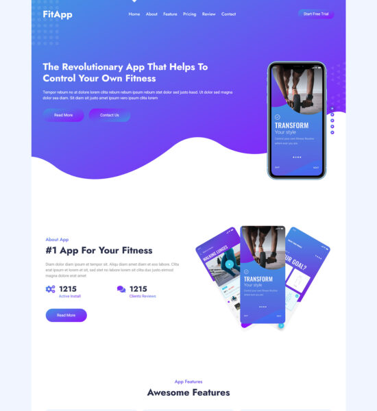 fitapp free bootsrap html landing page template