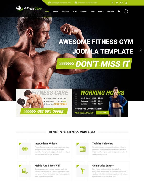 fitness care joomla template for gym