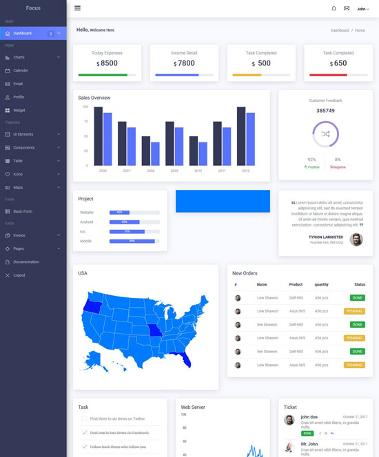 focus free bootstrap admin template