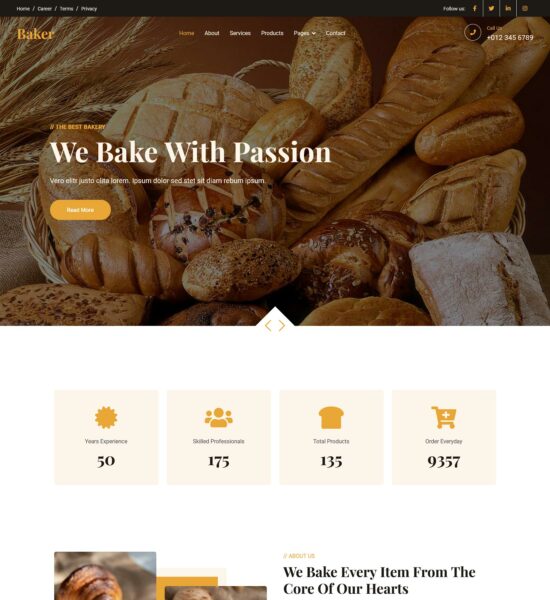 free baker cake bakery html template
