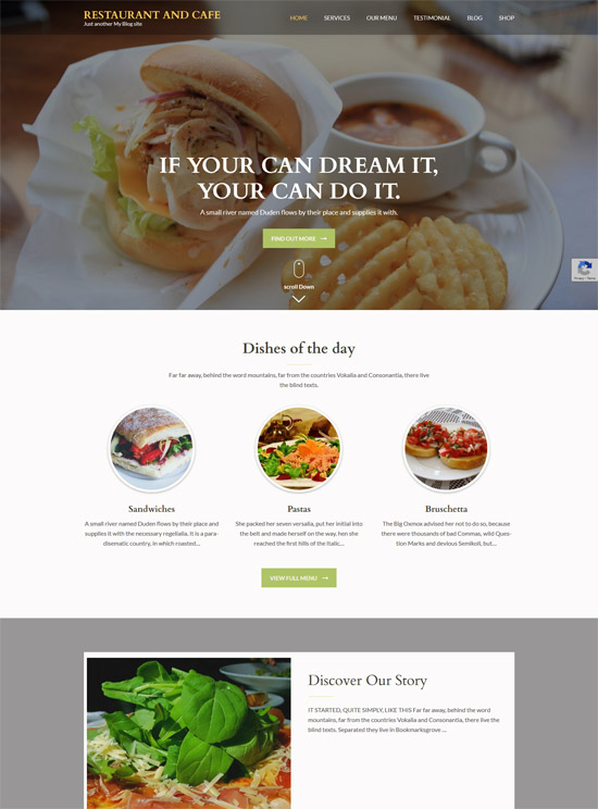 free restaurant and cafe wordpress theme